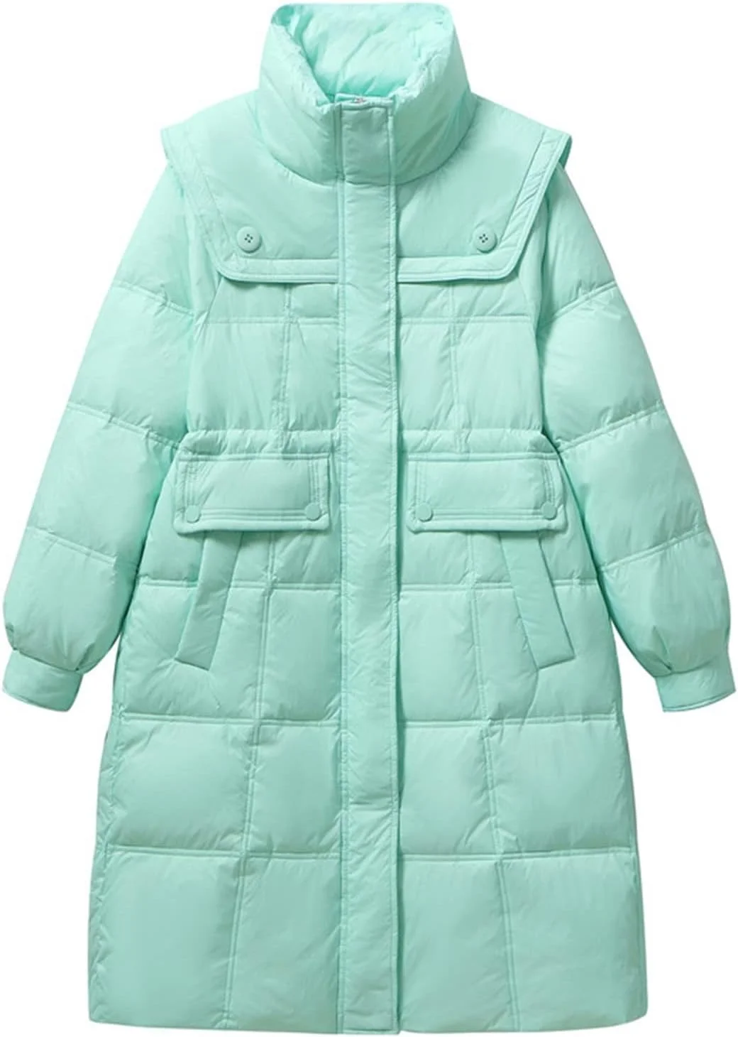 HBEIDAHUANG ژاکت بلند زنانه، ژاکت پایین تنه زنانه، یقه ایستاده، گرم، غیر رسمی، کت گشاد، لباس بیرونی زمستانی (رنگ: Hortel، سایز: S)