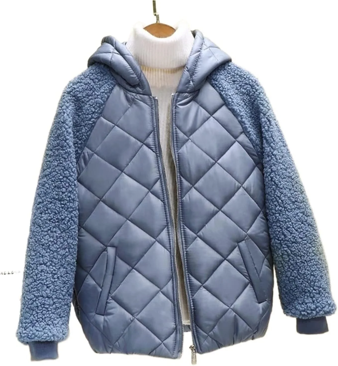 HBEIDAHUANG ژاکت پایین زنانه، ژاکت نخی سبک و نازک، کت کوتاه زنانه، ژاکت نخی کلاه دار پاییزه و زمستانه (رنگ: Hortel، سایز: XXXL)