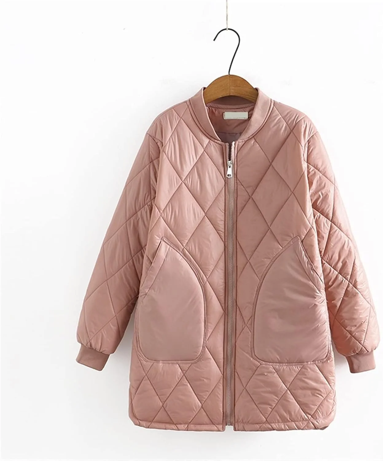 HBEIDAHUANG ژاکت پایین زنانه لباس زنانه سایز بزرگ ژاکت زمستانی پد دار جیب بزرگ آستین بلند کت پنبه ای (رنگ: آبی تیره، سایز: XXXL)