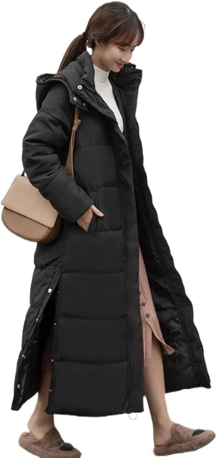 کت زمستانی زنانه HBEIDAHUANG، پالتوهای بلند و ضخیم زنانه تا روی زانو، کت پنبه ای گرم سایز بزرگ، کت زمستانی کلاه دار ضد باد زنانه (رنگ: Hortel، سایز: XXXL)
