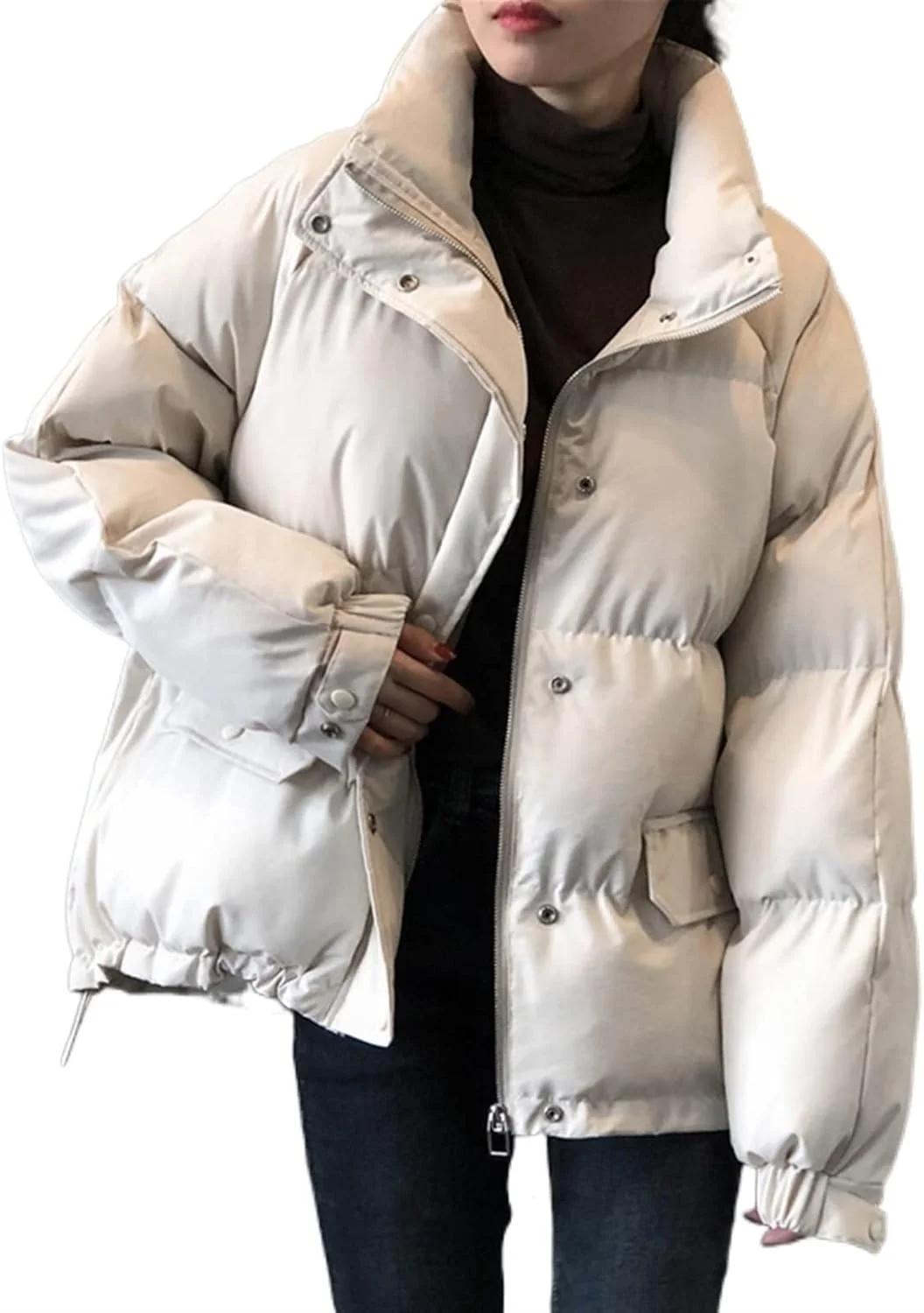 HBEIDAHUANG ژاکت پایین تنه زنانه، کت های پنبه ای گاه به گاه با یقه ایستاده، ژاکت پایین تنه زمستانی زنانه، آستین بلند، پارکا های زنانه تک سینه (رنگ: Hortel، سایز: L)