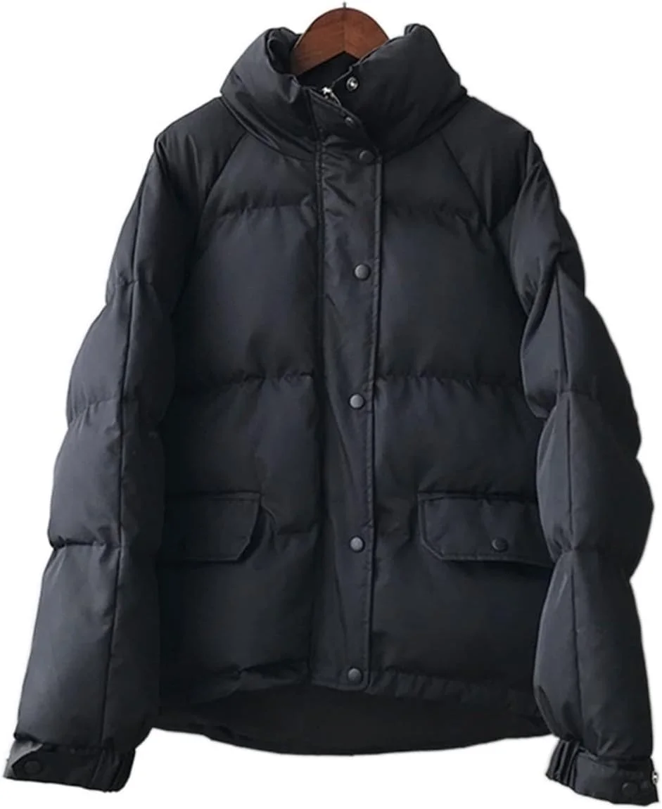 HBEIDAHUANG ژاکت پایین تنه زنانه یقه ایستاده غیر رسمی کت های پنبه ای زنانه ژاکت پایین تنه زمستانی آستین بلند تک سینه ای زنانه (رنگ: Hortel، سایز: M)