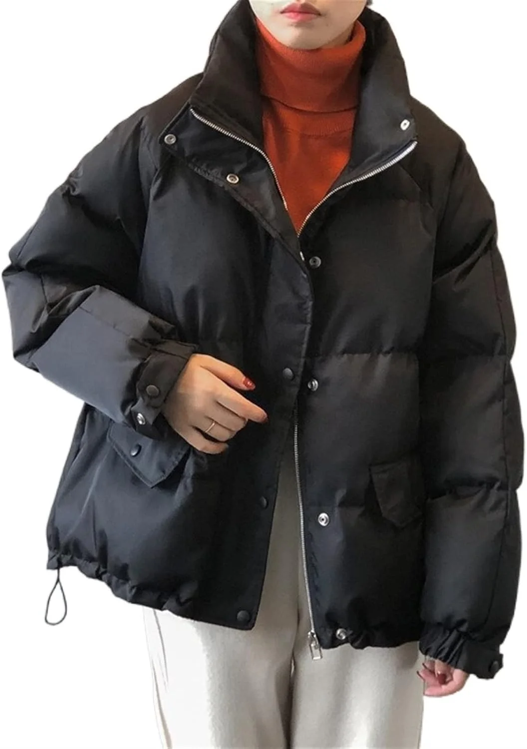 HBEIDAHUANG ژاکت پایین تنه زنانه یقه ایستاده غیر رسمی کت های پنبه ای زنانه ژاکت پایین تنه زمستانی آستین بلند تک سینه ای زنانه (رنگ: Hortel، سایز: M)