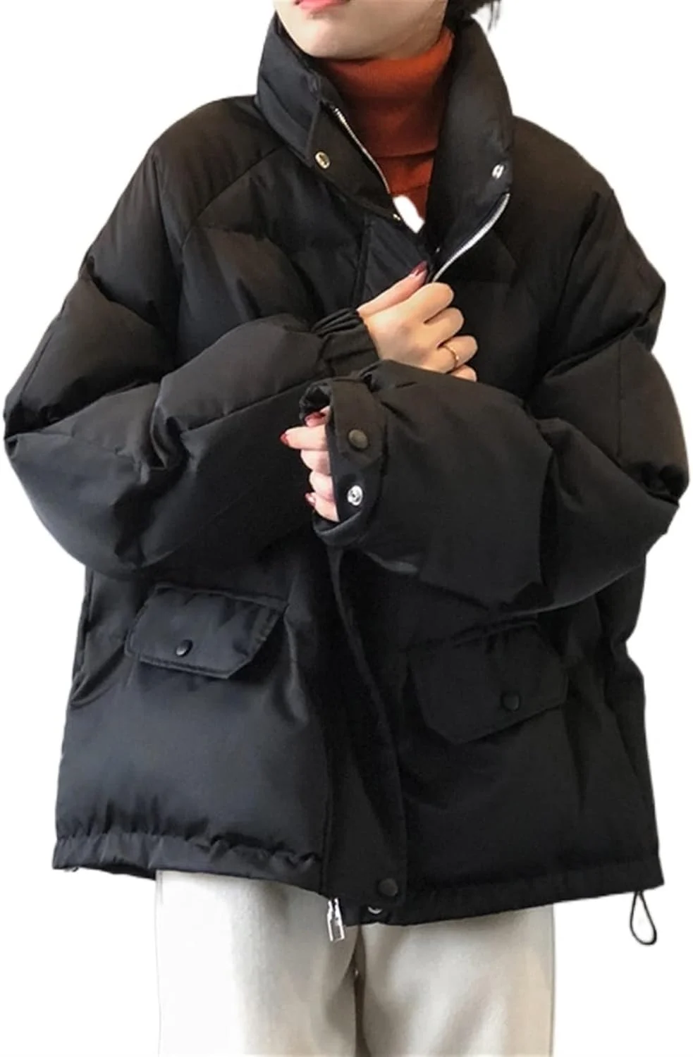 HBEIDAHUANG ژاکت پایین تنه زنانه یقه ایستاده غیر رسمی کت های پنبه ای زنانه ژاکت پایین تنه زمستانی آستین بلند تک سینه ای زنانه (رنگ: Hortel، سایز: M)