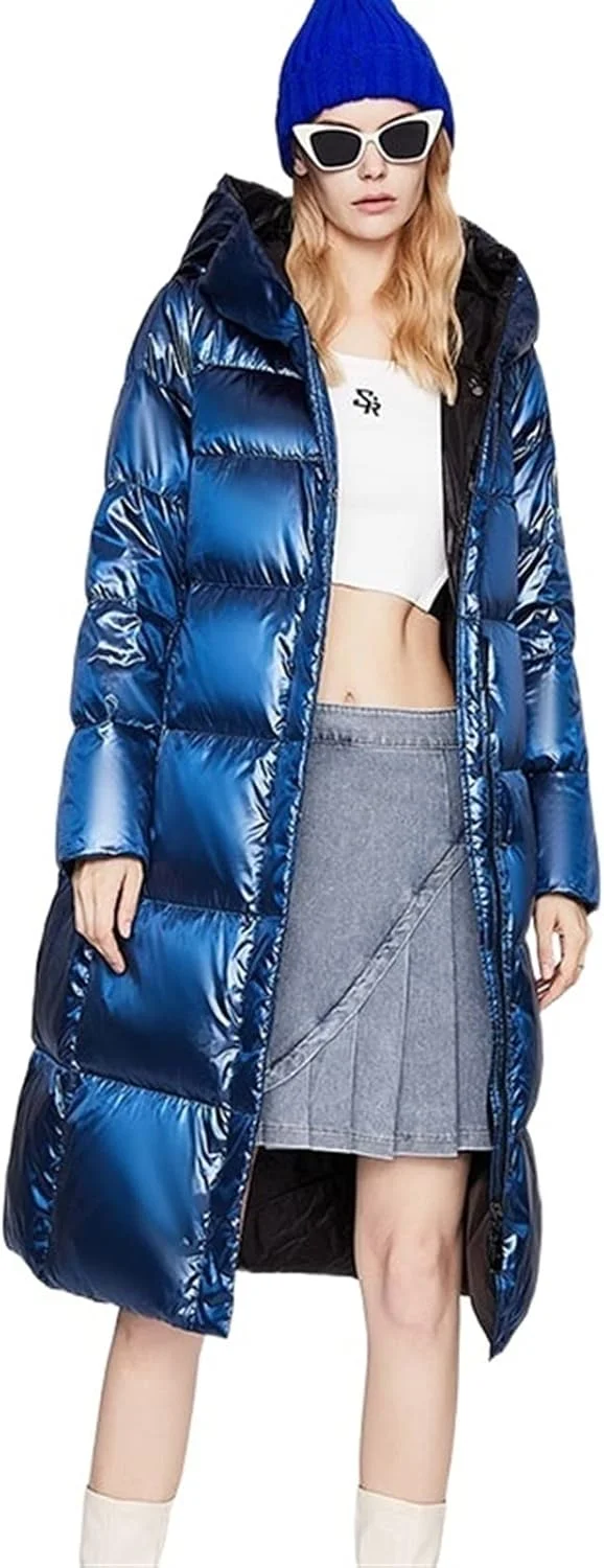 HBEIDAHUANG ژاکت زنانه پایین رو به روشن کلاه دار پایین سفید ژاکت پایین زمستانی گرم زنانه با طول متوسط (رنگ: Hortel، سایز: XL)