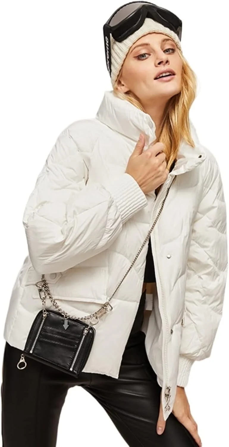 HBEIDAHUANG ژاکت زنانه پاییزه، ژاکت ضخیم زنانه با 90% پر اردک تیره، یقه ایستاده، زیپ دار، کت گرم (رنگ: Hortel، سایز: M)