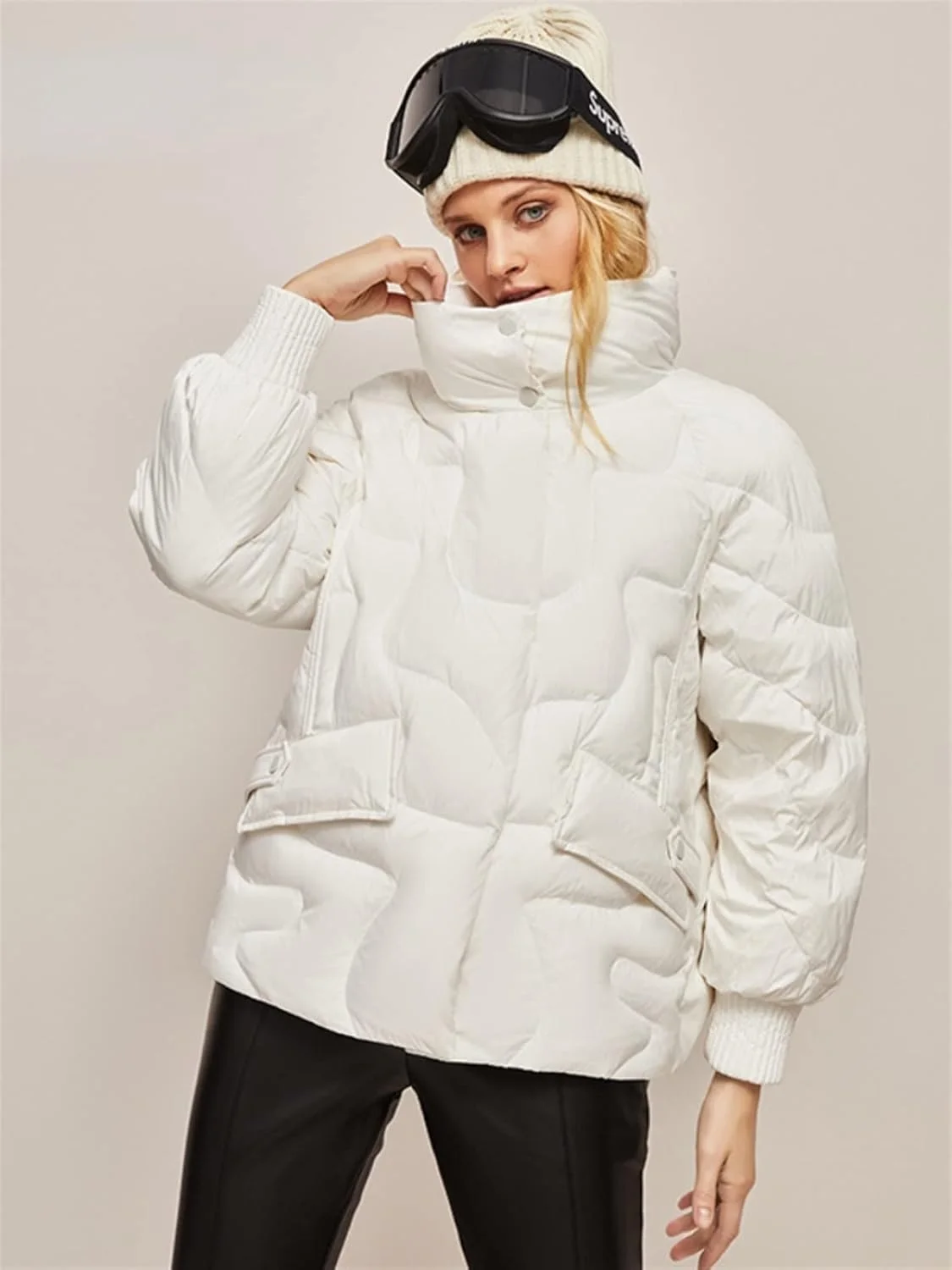 HBEIDAHUANG ژاکت زنانه پاییزه، ژاکت ضخیم زنانه با 90% پر اردک تیره، یقه ایستاده، زیپ دار، کت گرم (رنگ: Hortel، سایز: M)