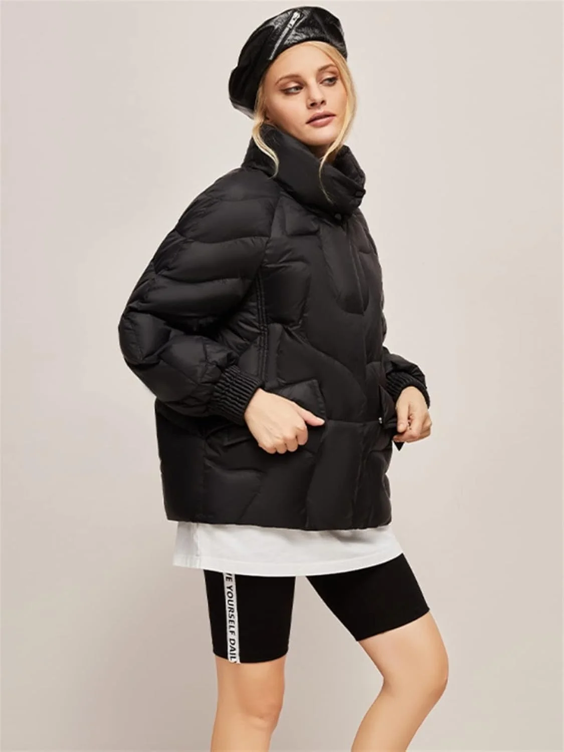 HBEIDAHUANG ژاکت پایین زنانه پاییزه ضخیم با 90% پر اردک تیره، یقه ایستاده، زیپ و گرم (رنگ: Hortel، سایز: L)