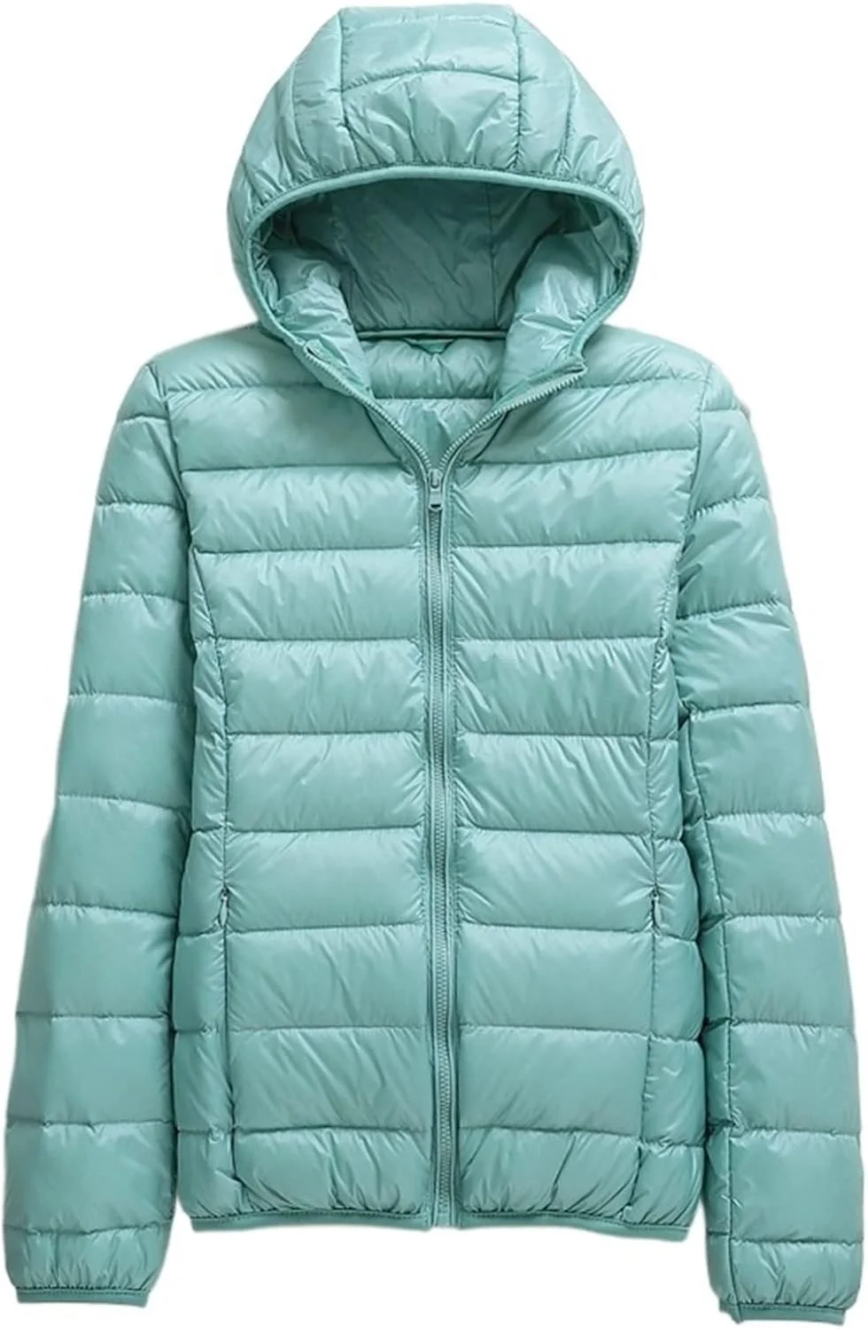 HBEIDAHUANG ژاکت زنانه پاییزه سایز بزرگ، ژاکت زنانه زمستانی فوق العاده سبک با پر اردک سفید، کت پفی کوتاه کلاه دار، پارکای گرم زنانه (رنگ: Hortelã، سایز: L)