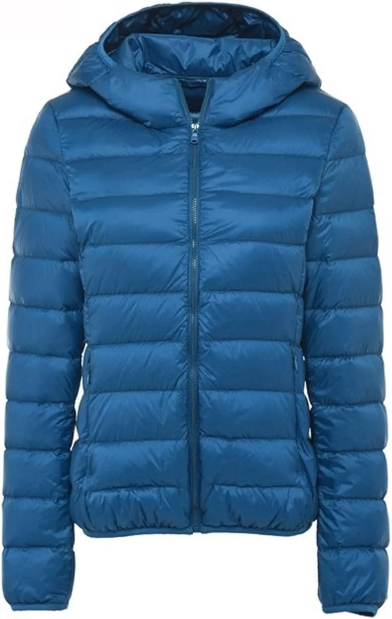HBEIDAHUANG ژاکت پایین زنانه سایز بزرگ، ژاکت فوق العاده سبک زنانه، کت گرم پاییزی و زمستانی، ژاکت اردک سفید زنانه، کاپشن کلاه دار (رنگ: Hortel، سایز: XXXX-Large)