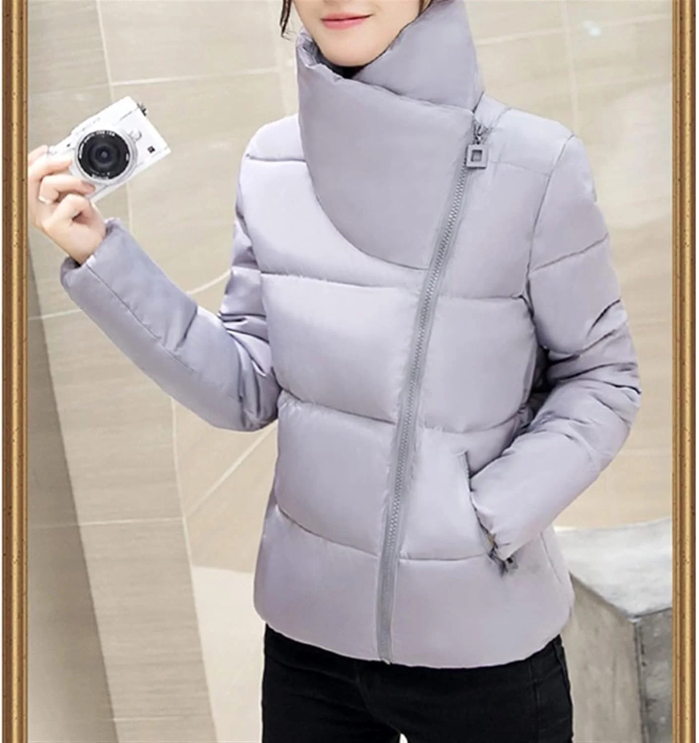 HBEIDAHUANG ژاکت پایین زنانه کت های پنبه ای زنانه زمستانی سایز بزرگ گشاد ژاکت پایین کوتاه تاپ گرم دخترانه لباس بیرونی دانشجویی شیک (رنگ: آبی تیره، سایز: XXL)