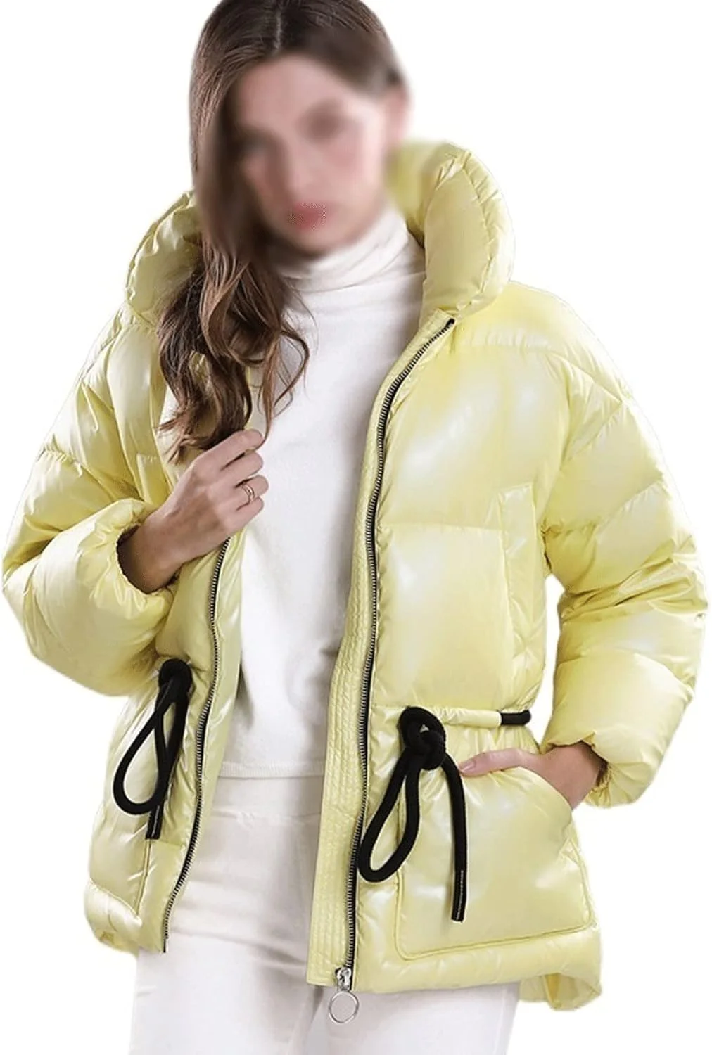 HBEIDAHUANG ژاکت زنانه پاییزه زمستانه، ژاکت کوتاه پنبه ای مخملی، کت گرم ضد سرما با بند کشی و کمر قابل تنظیم (رنگ: Hortel، سایز: X-Large)