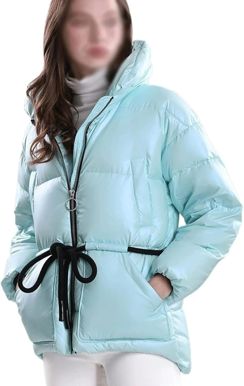 HBEIDAHUANG ژاکت زنانه پاییزه زمستانه، ژاکت کوتاه پنبه ای مخملی پلاس سایز بزرگ، بند کشی گشاد، کت گرم ضد سرما، لباس زنانه (رنگ: Hortel، سایز: کوچک)