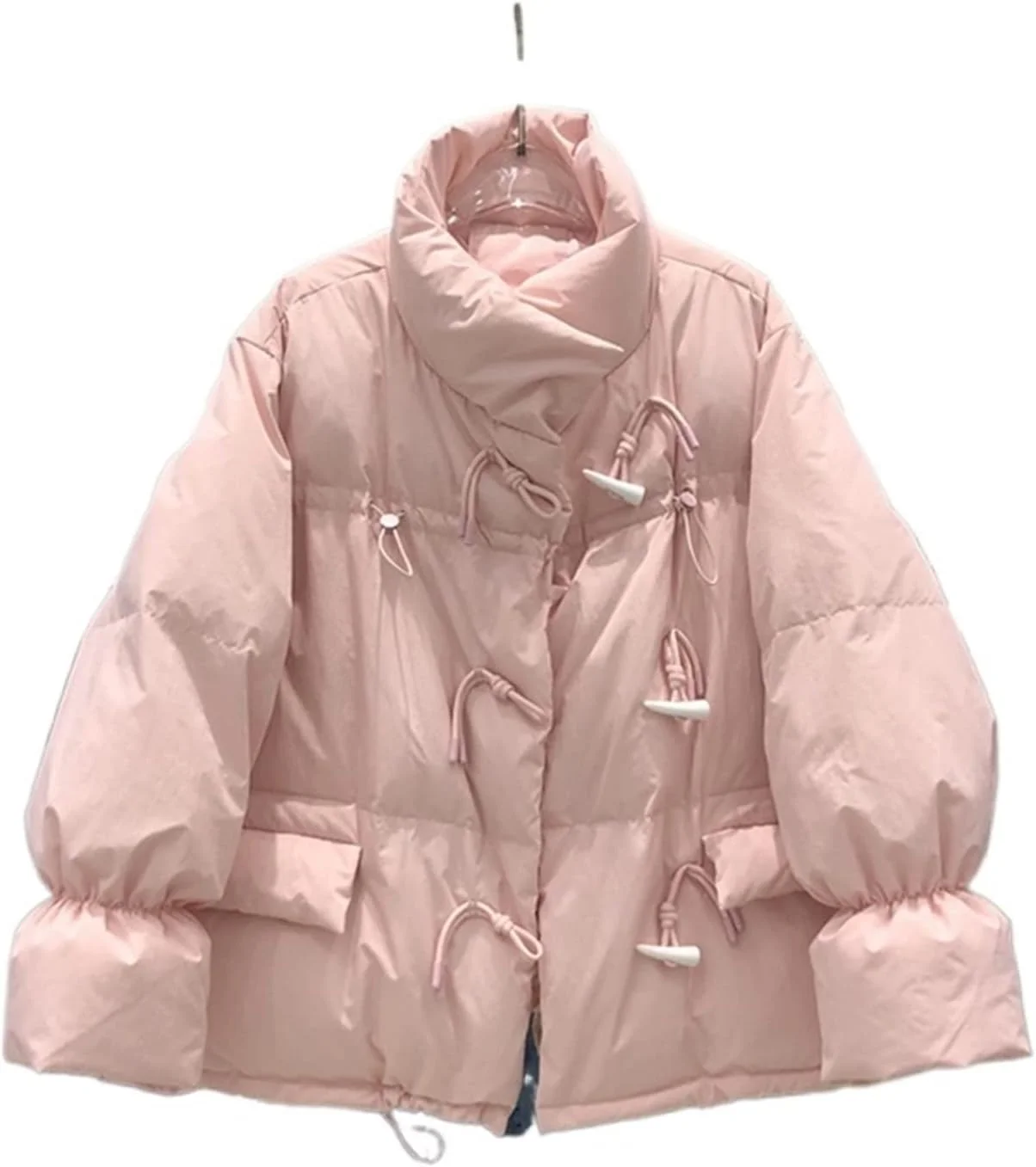 HBEIDAHUANG ژاکت پایین زنانه، ژاکت زیپ دار کروسان گشاد، ژاکت کوتاه پنبه ای پایین اردک سفید زنانه، کت پارکا طرح دار شبکه ای (رنگ: آبی تیره)