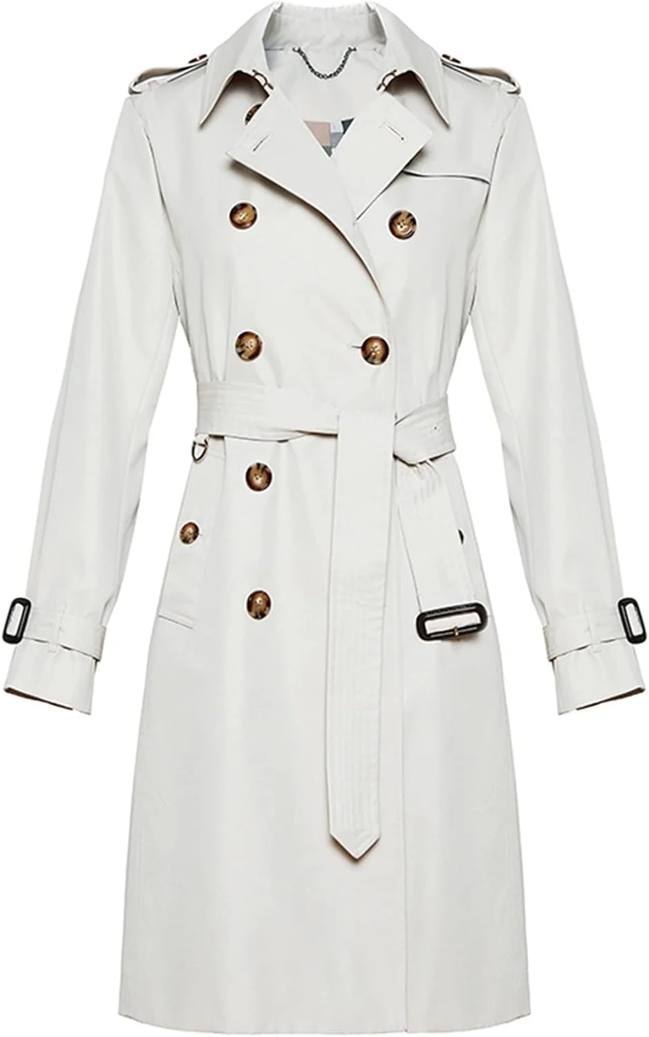 کت های زمستانی HBEIDAHUANG برای زنان، کت ترنچ بلند زنانه بهاره و پاییزی، کت ترنچ دبل برستد کمربند دار (رنگ: Hortel، سایز: L)