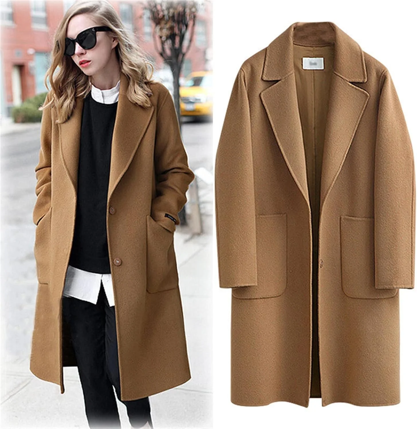 کت های زمستانی زنانه HBEIDAHUANG، کت پشمی غیر رسمی زنانه بهاره پاییزه سایز بزرگ ترکیب آزاد کت زمستانی آستین بلند پشمی (رنگ: Hortel، سایز: 5XL)