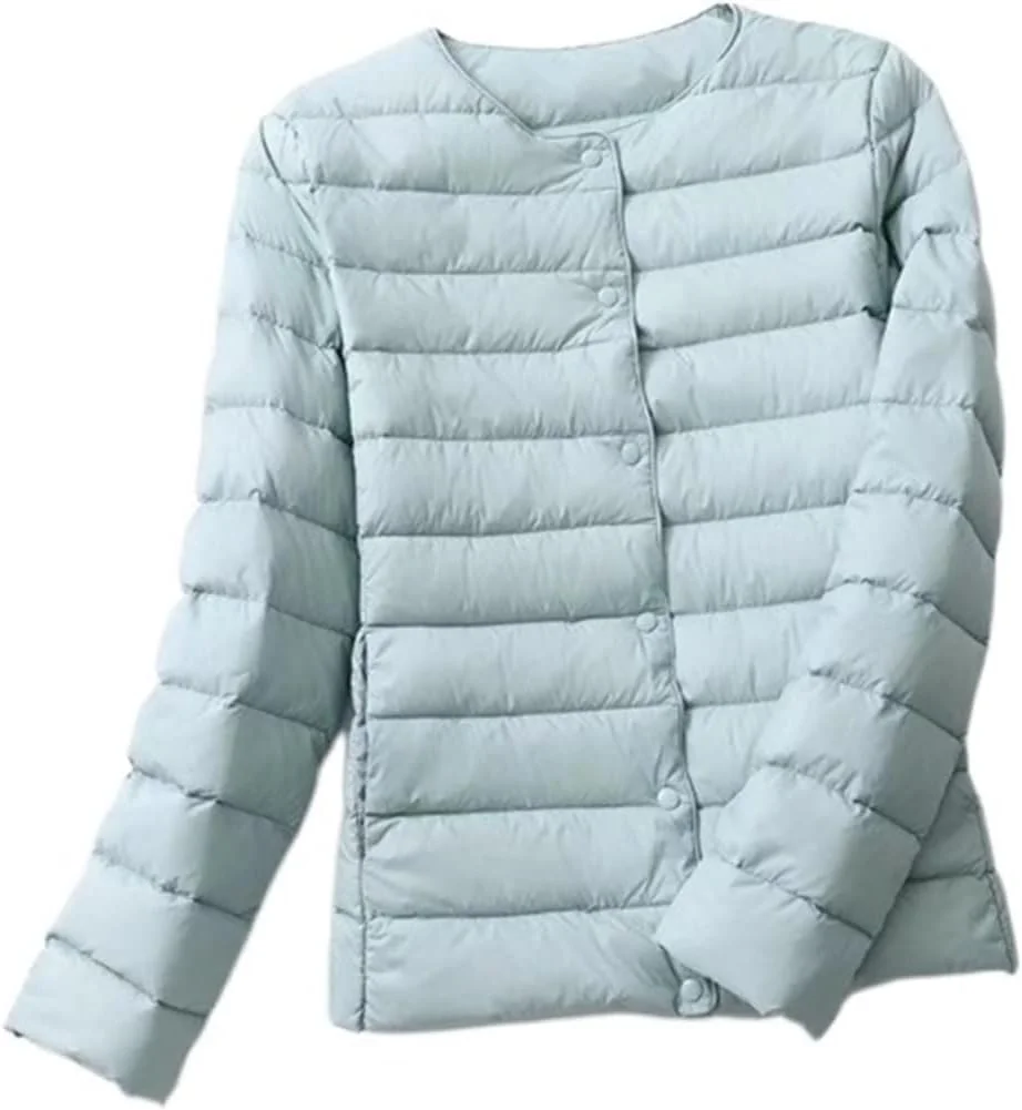 HBEIDAHUANG ژاکت پایین زنانه زمستانی، کت پایین زنانه فوق سبک بدون یقه، ژاکت پایین اردک قابل حمل، پارکاس پد دار زنانه، پالتو پفی (رنگ: Hortel، سایز: XL)