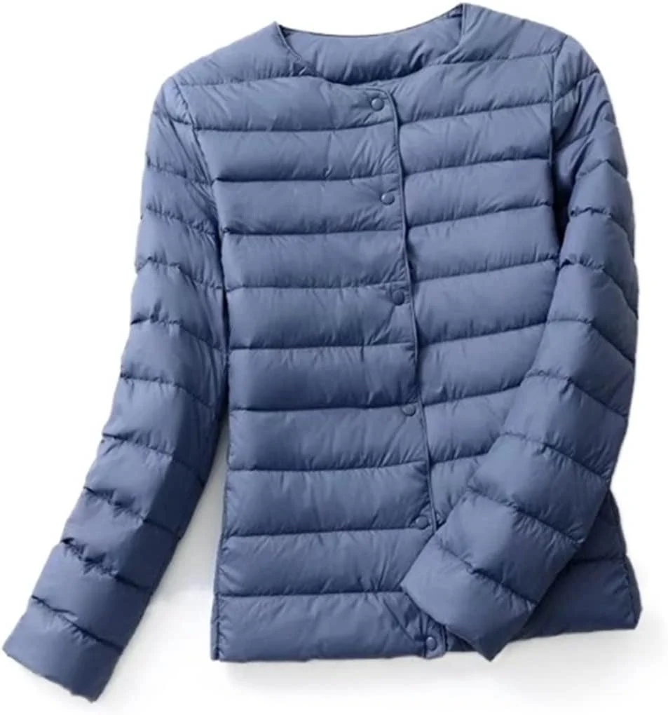 HBEIDAHUANG ژاکت پایین زنانه زمستانی، کت پایین زنانه فوق سبک بدون یقه، ژاکت پایین اردک قابل حمل، پارکاس پد دار زنانه، پالتو پفی (رنگ: Hortel، سایز: M)