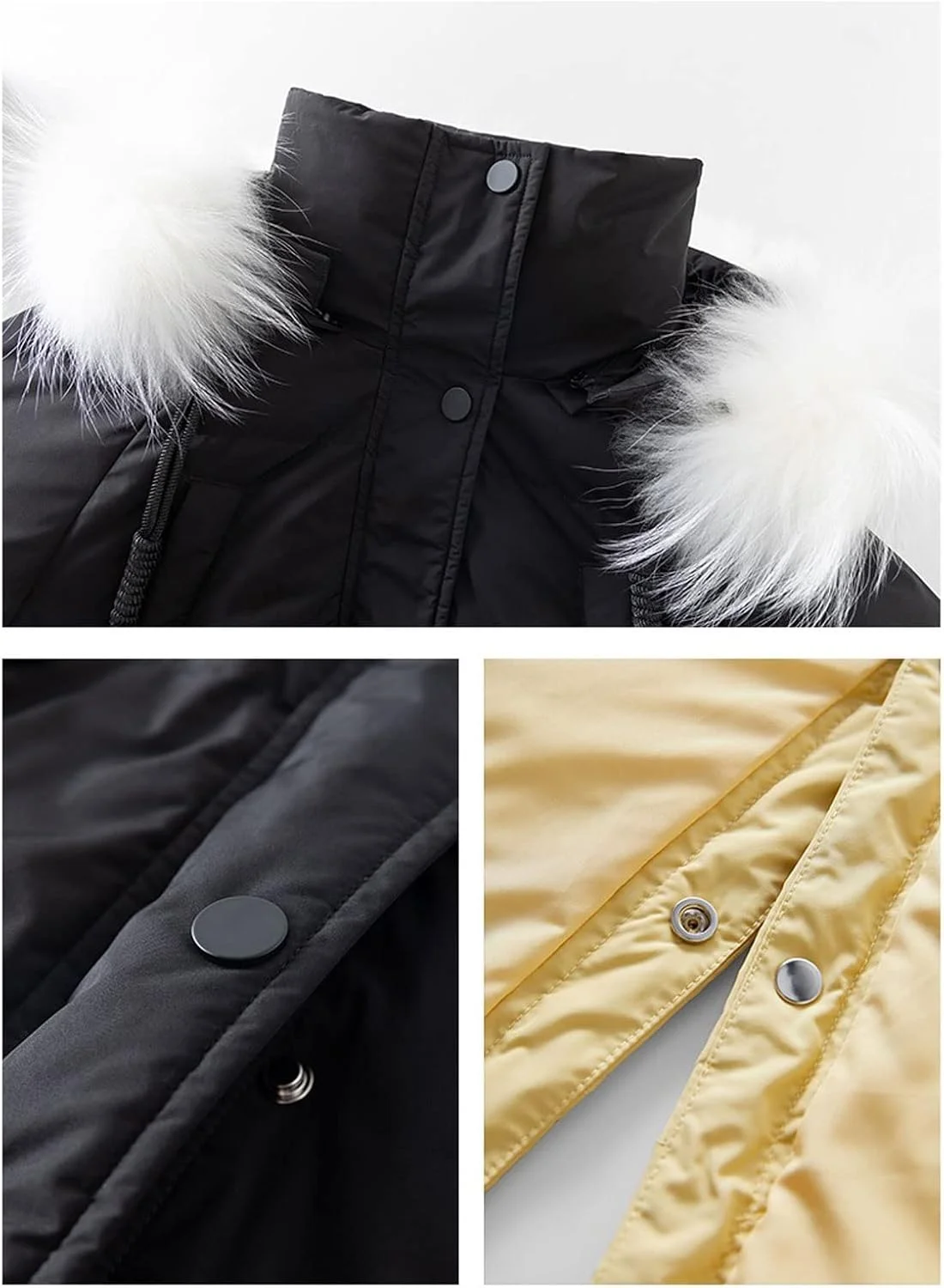 HBEIDAHUANG ژاکت زنانه زمستانی، ژاکت پایین گرم زرد غازی، کت بالای زانو زنانه مشکی با یقه خز راکون جداشدنی و ژاکت های راست (رنگ: Hortel، سایز: XL)