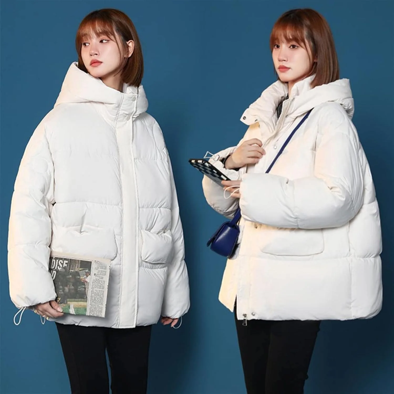 HBEIDAHUANG ژاکت پایین زنانه، کت پددار زمستانی، آستین بلند، رنگ ثابت، هودی دار، ژاکت گرم نگهدارنده زیپ دار، ضخیم، پارکا های غیر رسمی زنانه Chaquetas (رنگ: Hortel، سایز: XL)