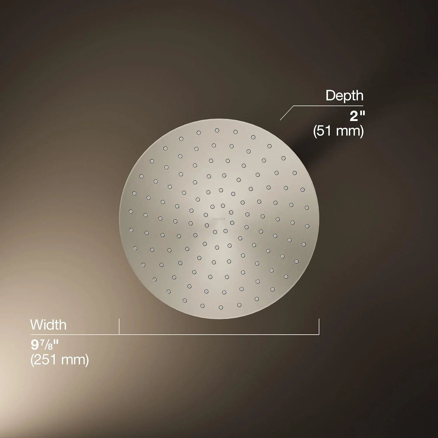 سردوش بارانی تک کاره 10 اینچی Kohler 76465-Y-BN Awaken، 9.5 لیتر در دقیقه، نیکل برس خورده پر جنب و جوش