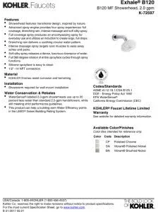 سردوش چند منظوره KOHLER K-72597-BN Exhale B120 با جریان 2.0 Gpm، نیکل برس خورده براق