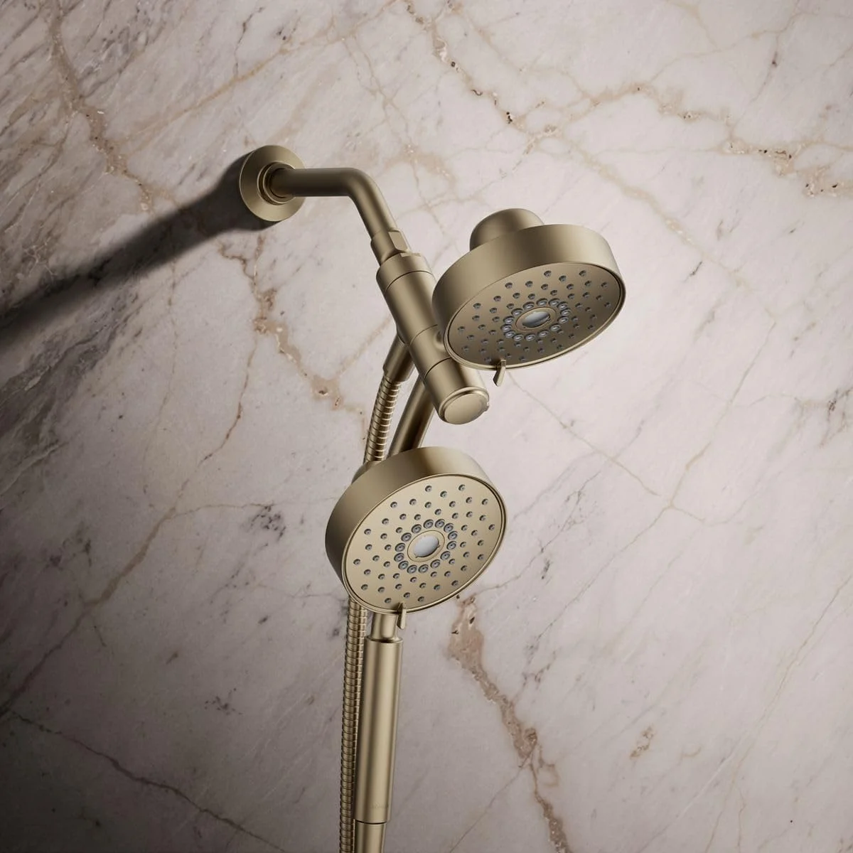 ست دوش چند منظوره 2 در 1 KOHLER 23219-BV Purist، سر دوش چرخشی با سردوش دستی، 2.5 GPM، برنز برس خورده پر جنب و جوش