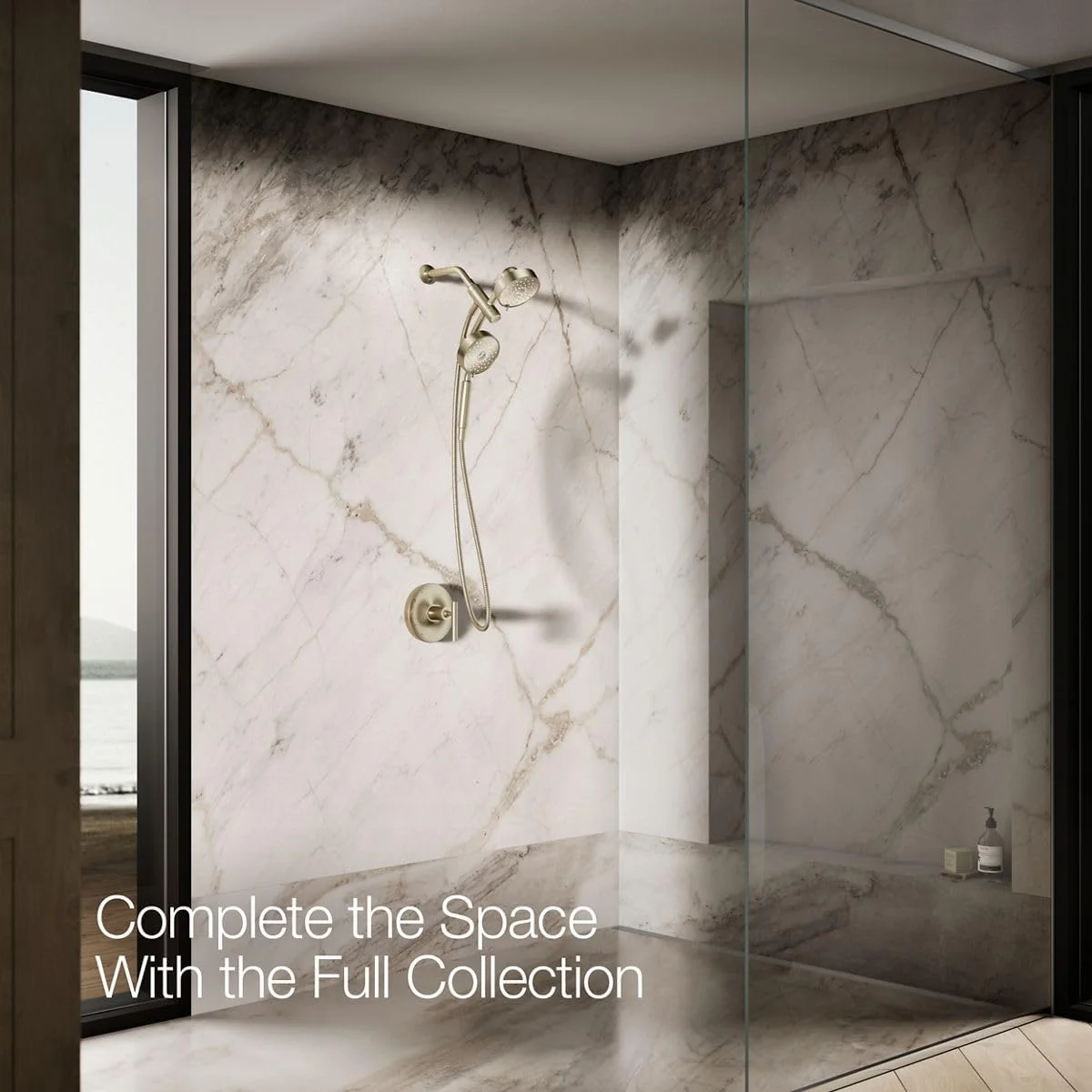 ست دوش چند منظوره 2 در 1 KOHLER 23219-BV Purist، سر دوش چرخشی با سردوش دستی، 2.5 GPM، برنز برس خورده پر جنب و جوش