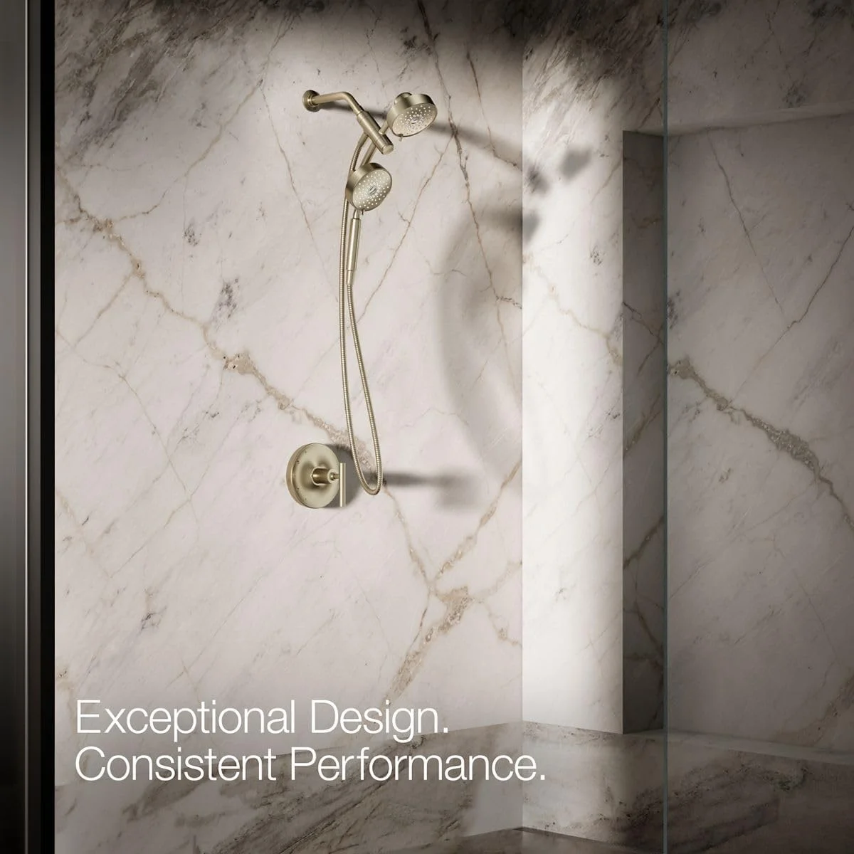 ست دوش چند منظوره 2 در 1 KOHLER 23219-BV Purist، سر دوش چرخشی با سردوش دستی، 2.5 GPM، برنز برس خورده پر جنب و جوش