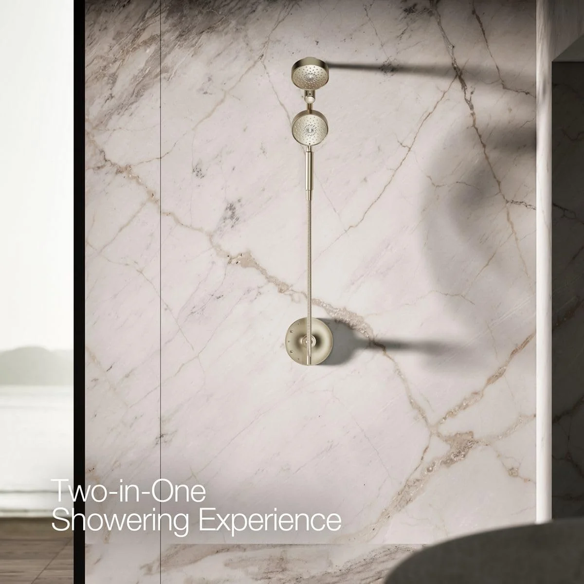 ست دوش چند منظوره 2 در 1 KOHLER 23219-BV Purist، سر دوش چرخشی با سردوش دستی، 2.5 GPM، برنز برس خورده پر جنب و جوش