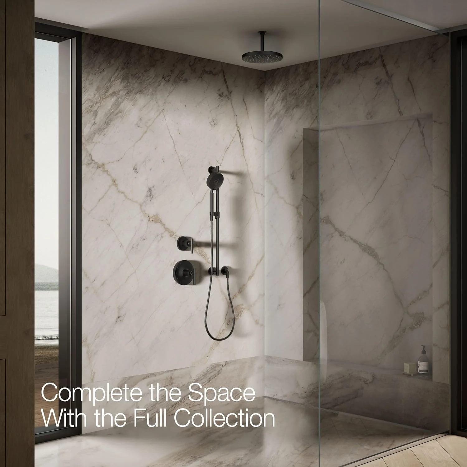 سردوش بارانی یک کاره 10 اینچی KOHLER 76465-G-BL Awaken، سردوش بارانی گرد ثابت 10 اینچی، 1.75 GPM، مشکی مات