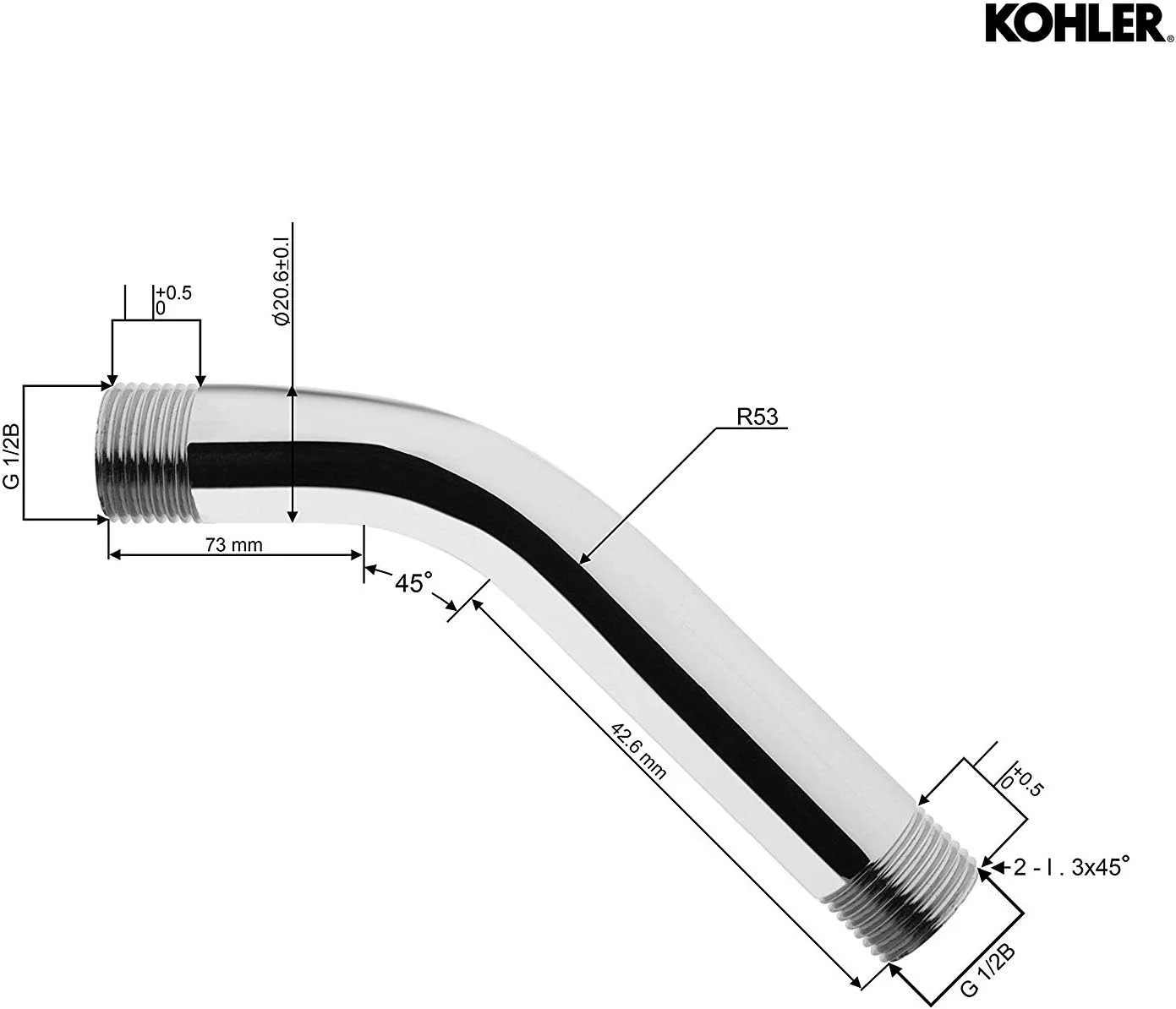 بازوی دوش مکمل Kohler برای حمام با قالپاق - نقره ای با روکش کروم - بازوی افزایش طول سر دوش - پایه بازوی دوش مقاوم در برابر خوردگی - موقعیت جریان آب عالی 99054IN-CP بازوی دوش مکمل Kohler برای حمام با قالپاق - نقره ای با روکش کروم - بازوی افزایش طول سر دوش - پایه بازوی دوش مقاوم در برابر خوردگی - موقعیت جریان آب عالی 99054IN-CP