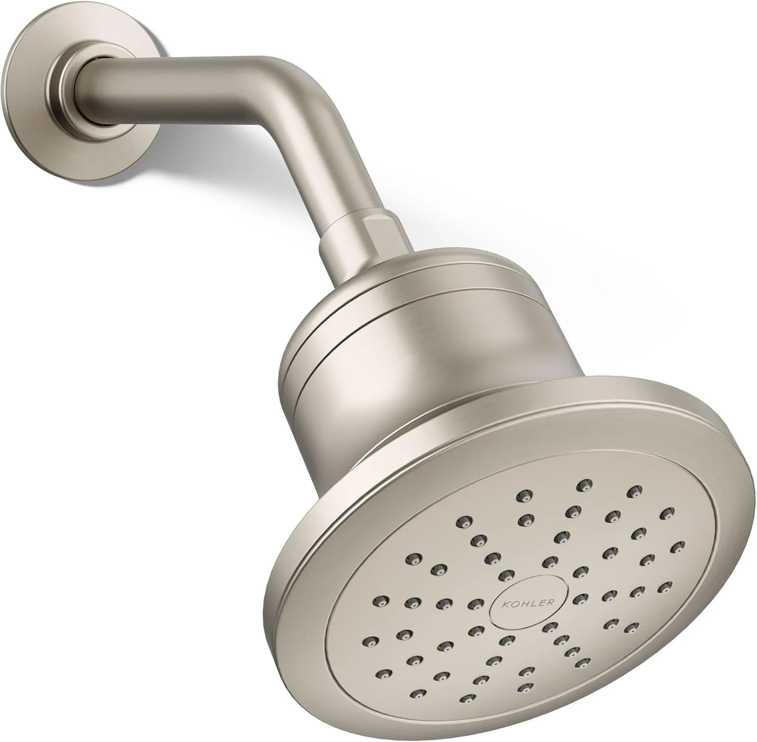 KOHLER K-33631-Y-BN Cinq Single-Function Filtered Shower Head, Round Fixed Showerhead with Filter for Hard Water, 2.5 gpm, Vibrant Brushed Nickel