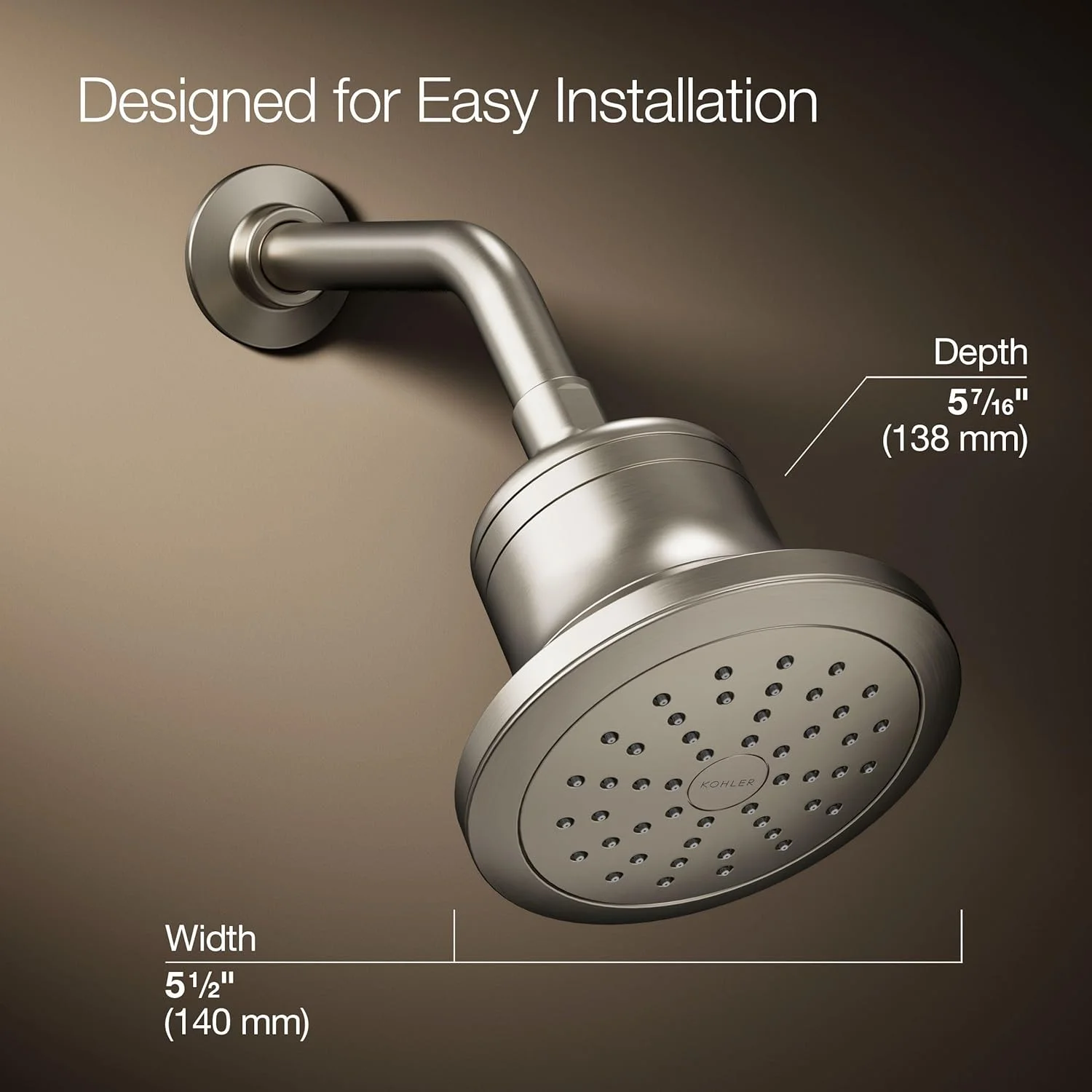 KOHLER K-33631-Y-BN Cinq Single-Function Filtered Shower Head, Round Fixed Showerhead with Filter for Hard Water, 2.5 gpm, Vibrant Brushed Nickel