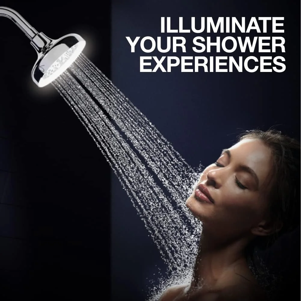 سردوش سقفی چراغ دار 14 سانتی متری KOHLER Arise، با چراغ های ال ای دی هیدروپاور، بدون نیاز به باتری، حالت بارانی پوشش کامل، (نصب دیواری، کروم براق)