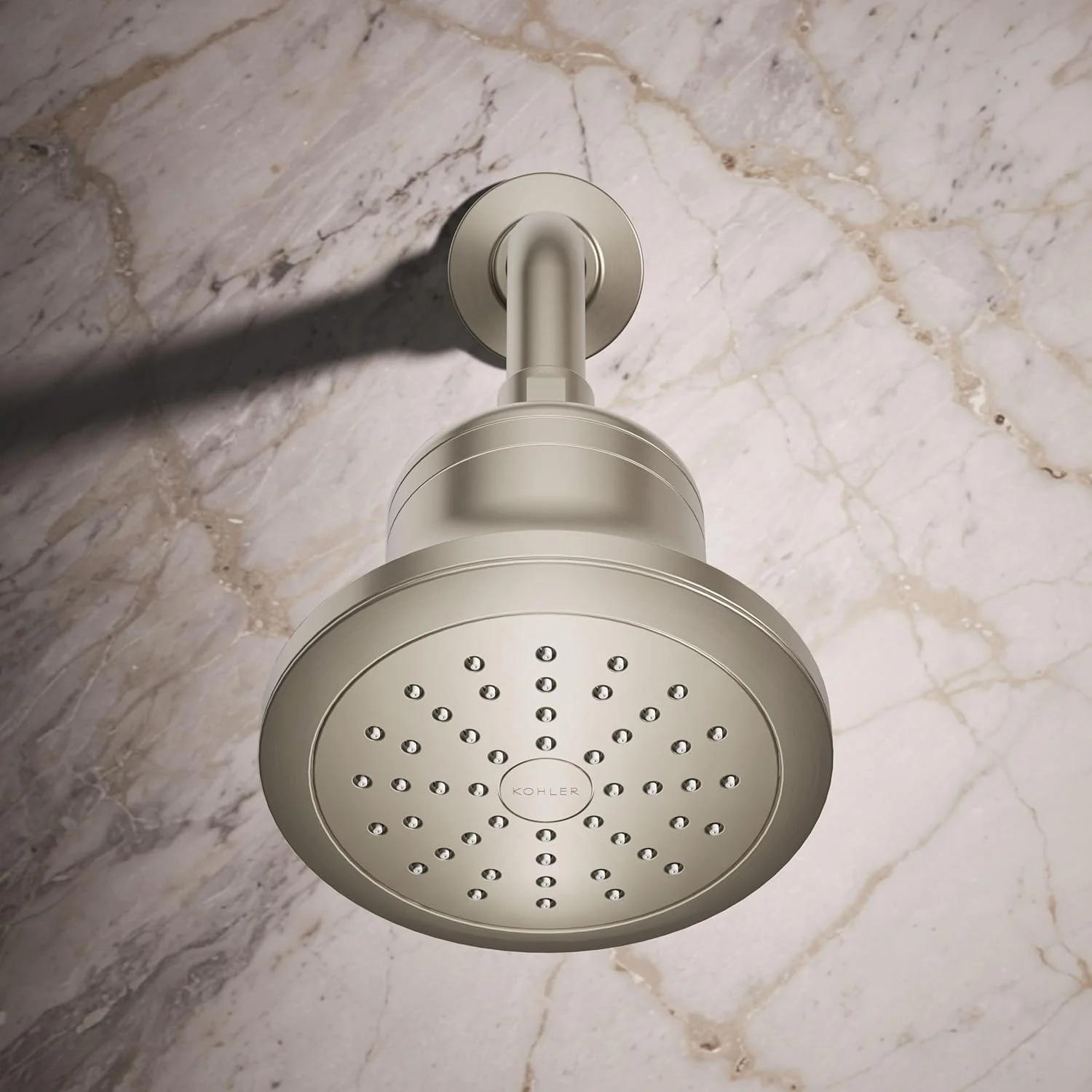 KOHLER K-33631-Y-BN Cinq Single-Function Filtered Shower Head, Round Fixed Showerhead with Filter for Hard Water, 2.5 gpm, Vibrant Brushed Nickel