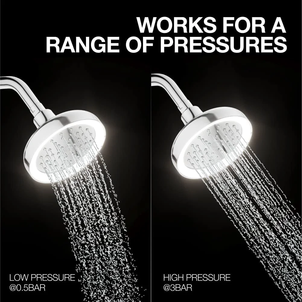 سردوش سقفی چراغ دار 14 سانتی متری KOHLER Arise، با چراغ های ال ای دی هیدروپاور، بدون نیاز به باتری، حالت بارانی پوشش کامل، (نصب دیواری، کروم براق)