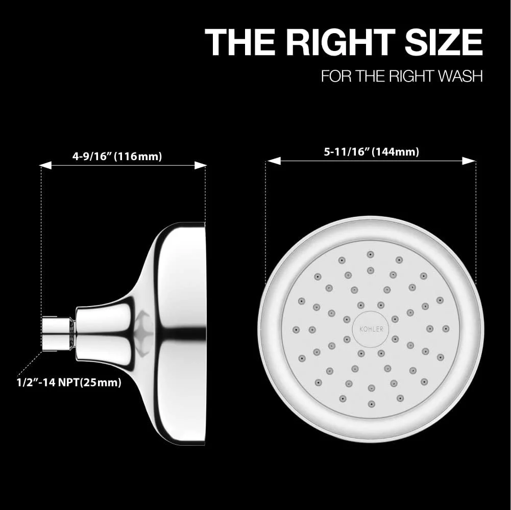 سردوش سقفی چراغ دار 14 سانتی متری KOHLER Arise، با چراغ های ال ای دی هیدروپاور، بدون نیاز به باتری، حالت بارانی پوشش کامل، (نصب دیواری، کروم براق)