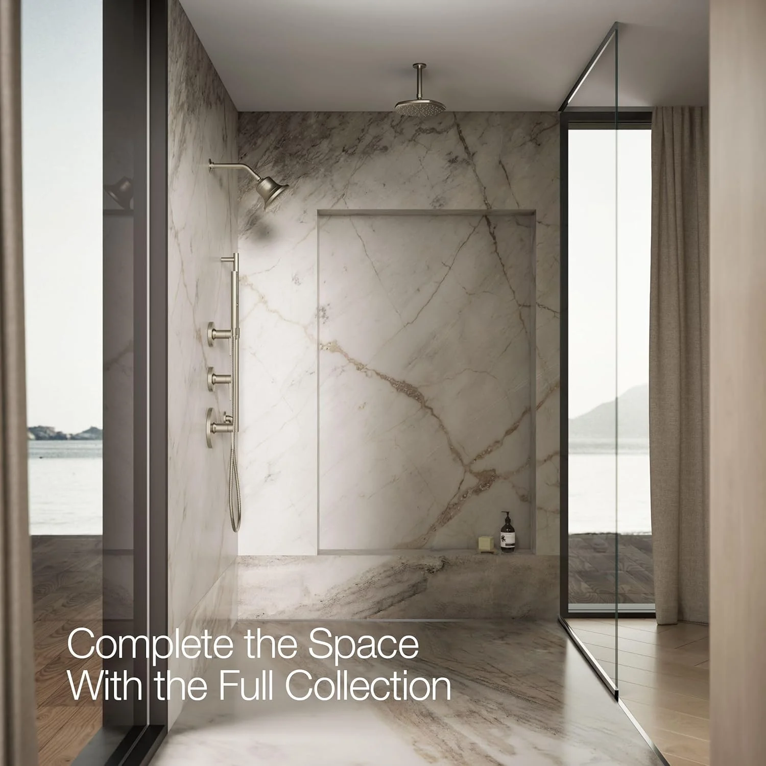 KOHLER K-33631-Y-BN Cinq Single-Function Filtered Shower Head, Round Fixed Showerhead with Filter for Hard Water, 2.5 gpm, Vibrant Brushed Nickel