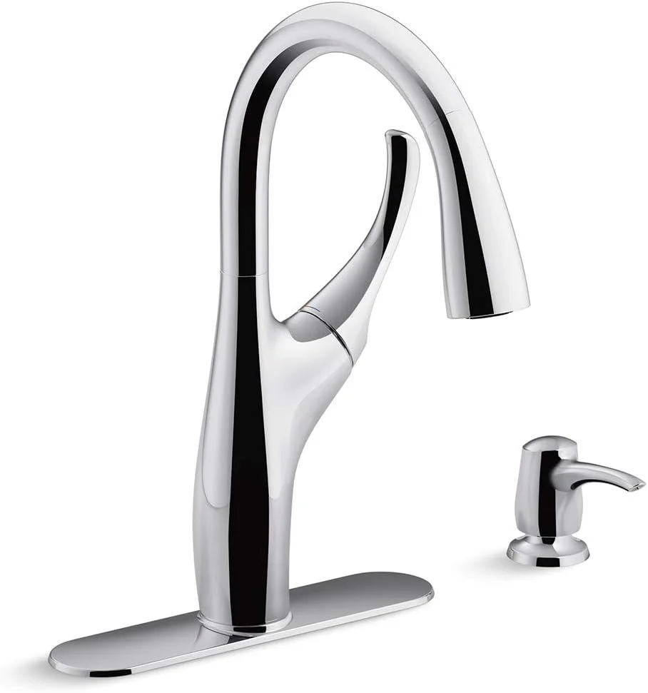 شیر آشپزخانه کولر مدل Mazz با سردوش دستی چند منظوره با فناوری اسپری سر دوش بیرون کشیدنی به همراه جای مایع ظرفشویی/لوسیون، روکش کروم (نقره ای)