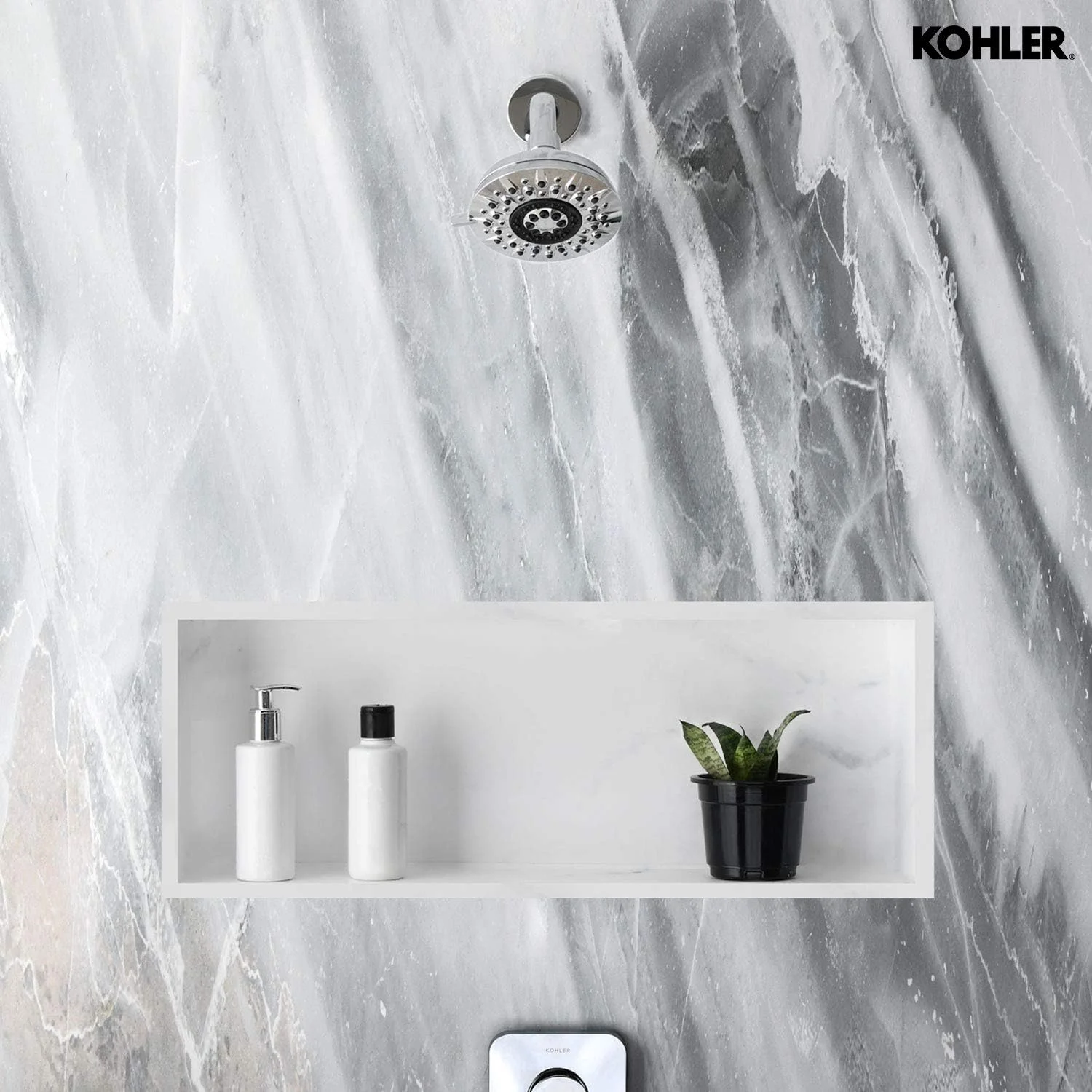 سردوش سقفی 5 اینچی چند منظوره KOHLER Radiate با 5 حالت پاشش، دارای موتور پاشش پیشرفته و صفحه پاشش MasterClean با قابلیت تمیز کردن آسان (نصب دیواری)