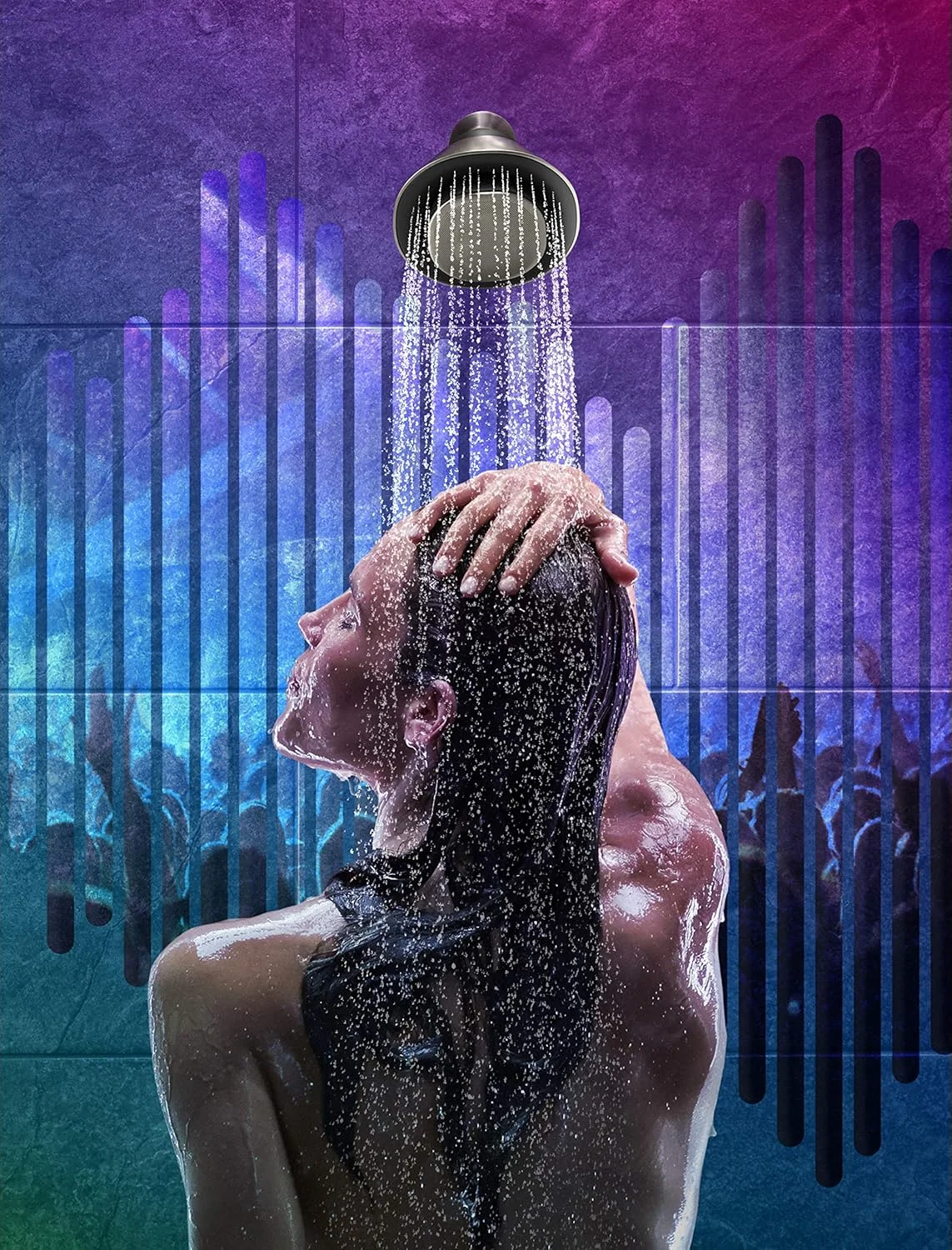 سردوش بلوتوثی KOHLER Moxie، بلندگوی دوشی، بلندگوی ضد آب، رادیو دوشی، بلندگوی قابل شارژ، بلندگوی قابل حمل، 1.75 GPM، K-28238-GKE-BN، نیکل برس خورده پر جنب و جوش