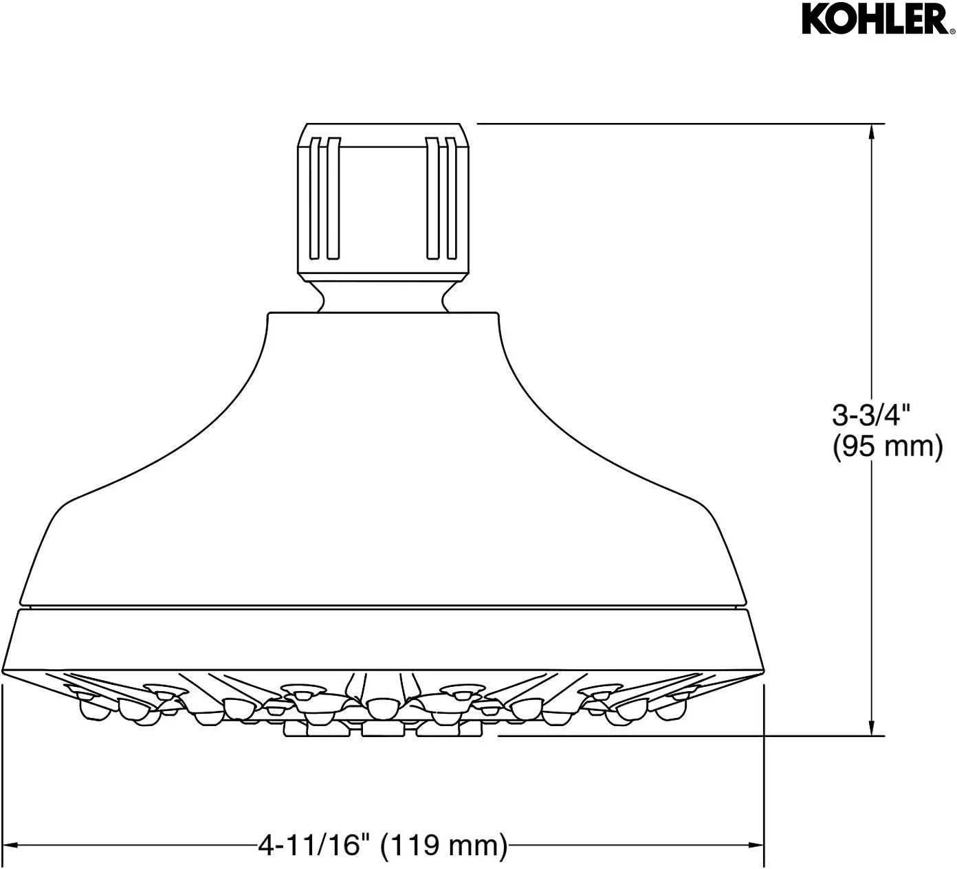 سردوش سقفی 5 اینچی چند منظوره KOHLER Radiate با 5 حالت پاشش، دارای موتور پاشش پیشرفته و صفحه پاشش MasterClean با قابلیت تمیز کردن آسان (نصب دیواری)