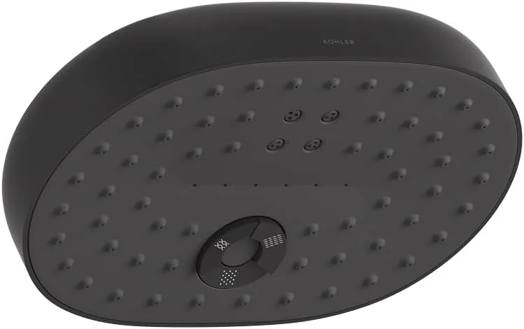 سردوش مستطیلی Kohler Statement، پوشش گسترده 200 میلی‌متری، دارای 3 حالت اسپری، دکمه فشاری آسان، فناوری اسپری القایی هوای کاتالیزوری، نصب دیواری، روکش مشکی مات