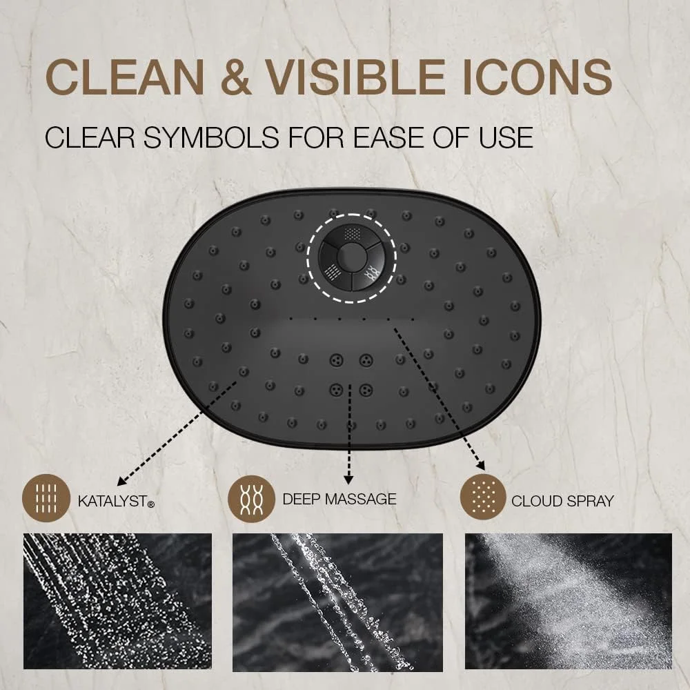 سردوش مستطیلی Kohler Statement، پوشش گسترده 200 میلیمتری، دارای 3 حالت اسپری، دکمه فشاری آسان، فناوری اسپری القایی هوای کاتالیزوری، نصب دیواری، روکش مشکی مات سردوش مستطیلی Kohler Statement، پوشش گسترده 200 میلیمتری، دارای 3 حالت اسپری، دکمه فشاری آسان، فناوری اسپری القایی هوای کاتالیزوری، نصب دیواری، روکش مشکی مات