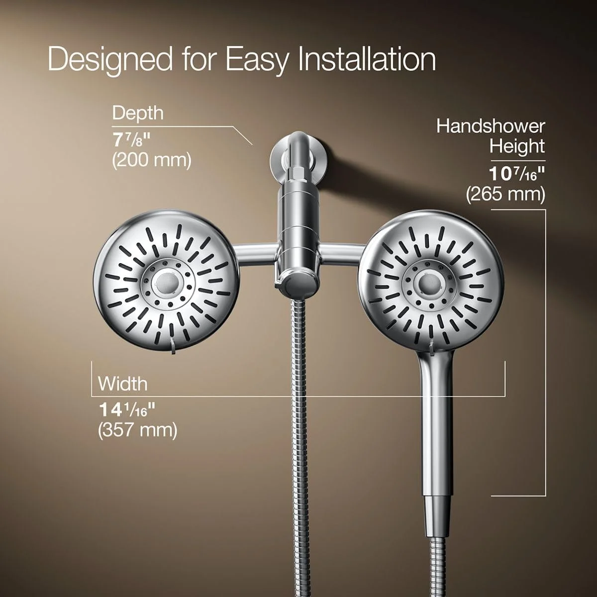 سردوش دوگانه دیواری Kohler Freespin Bellerose با سه حالت اسپری و اندازه 5.25 اینچ، رنگ نیکل برس خورده براق