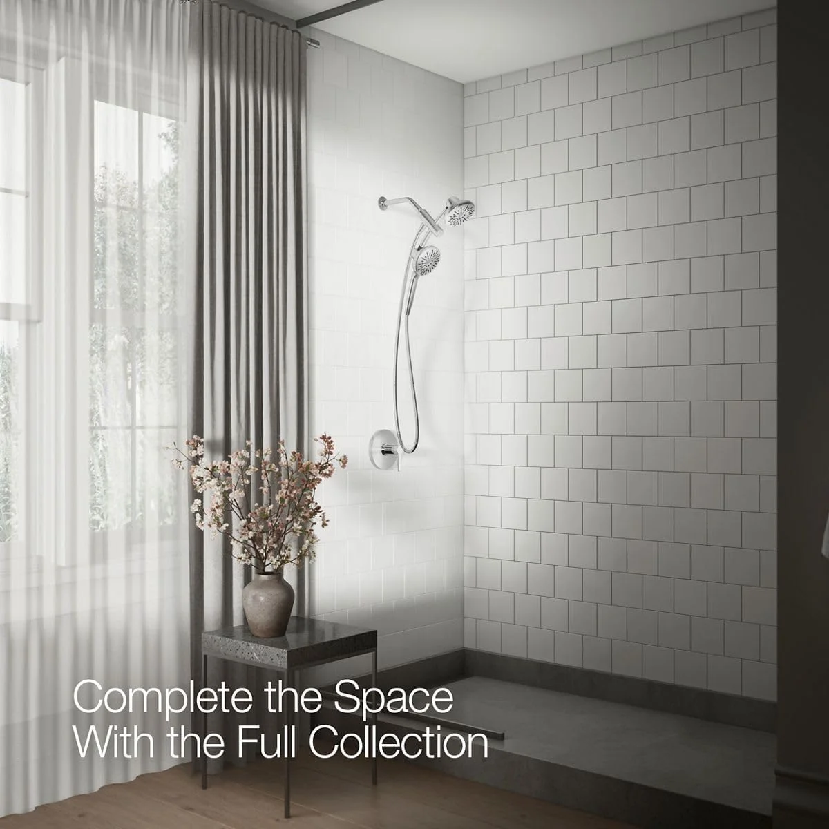 سردوش دوگانه دیواری Kohler Freespin Bellerose با سه حالت اسپری و اندازه 5.25 اینچ، رنگ نیکل برس خورده براق