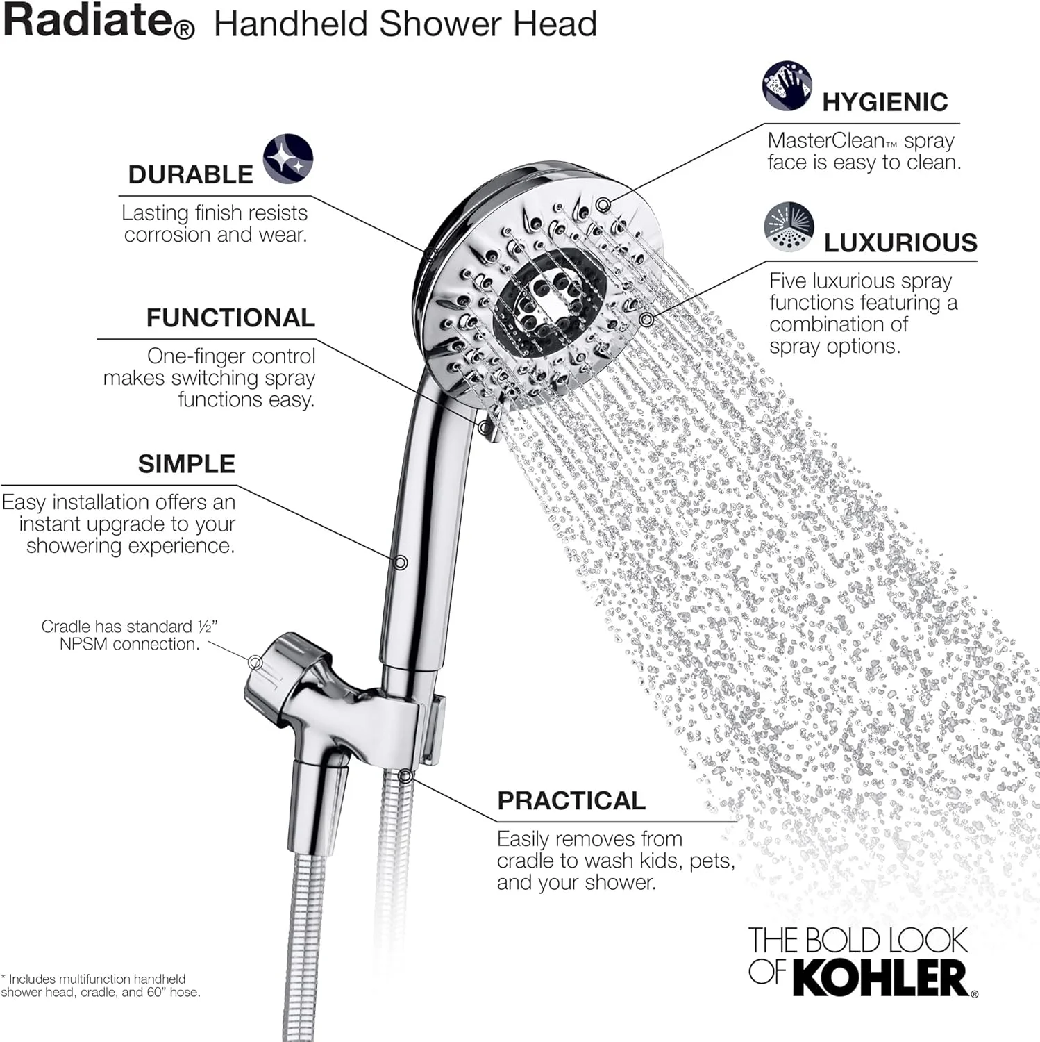 دوش دستی Kohler K-R75562-G-CP مدل Radiate، کروم براق دوش دستی Kohler K-R75562-G-CP مدل Radiate، کروم براق