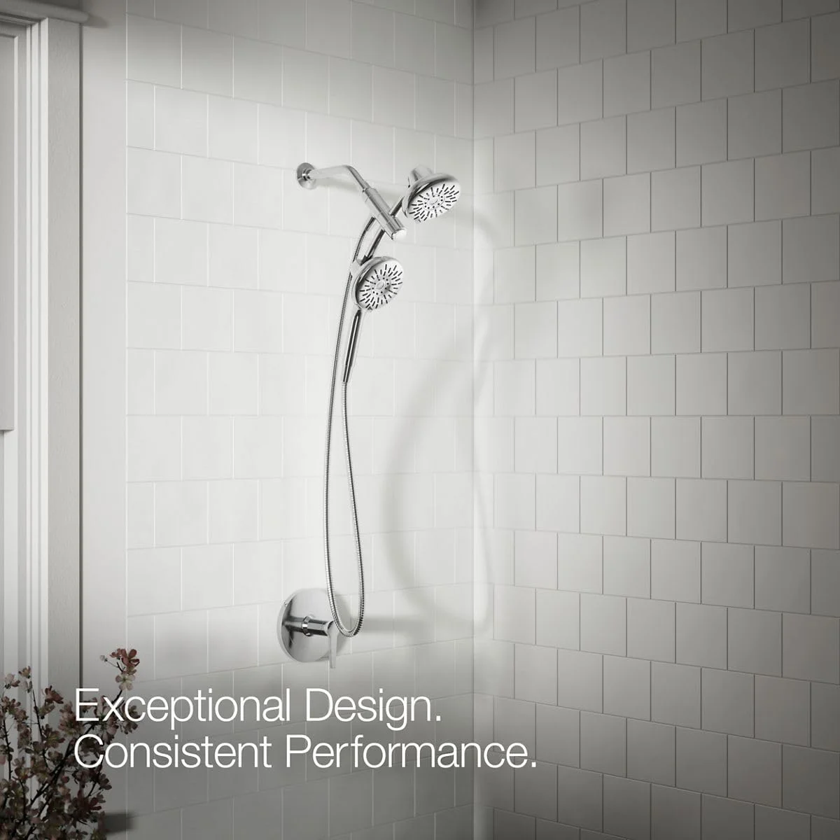 سردوش دوگانه دیواری Kohler Freespin Bellerose با سه حالت اسپری و اندازه 5.25 اینچ، رنگ نیکل برس خورده براق