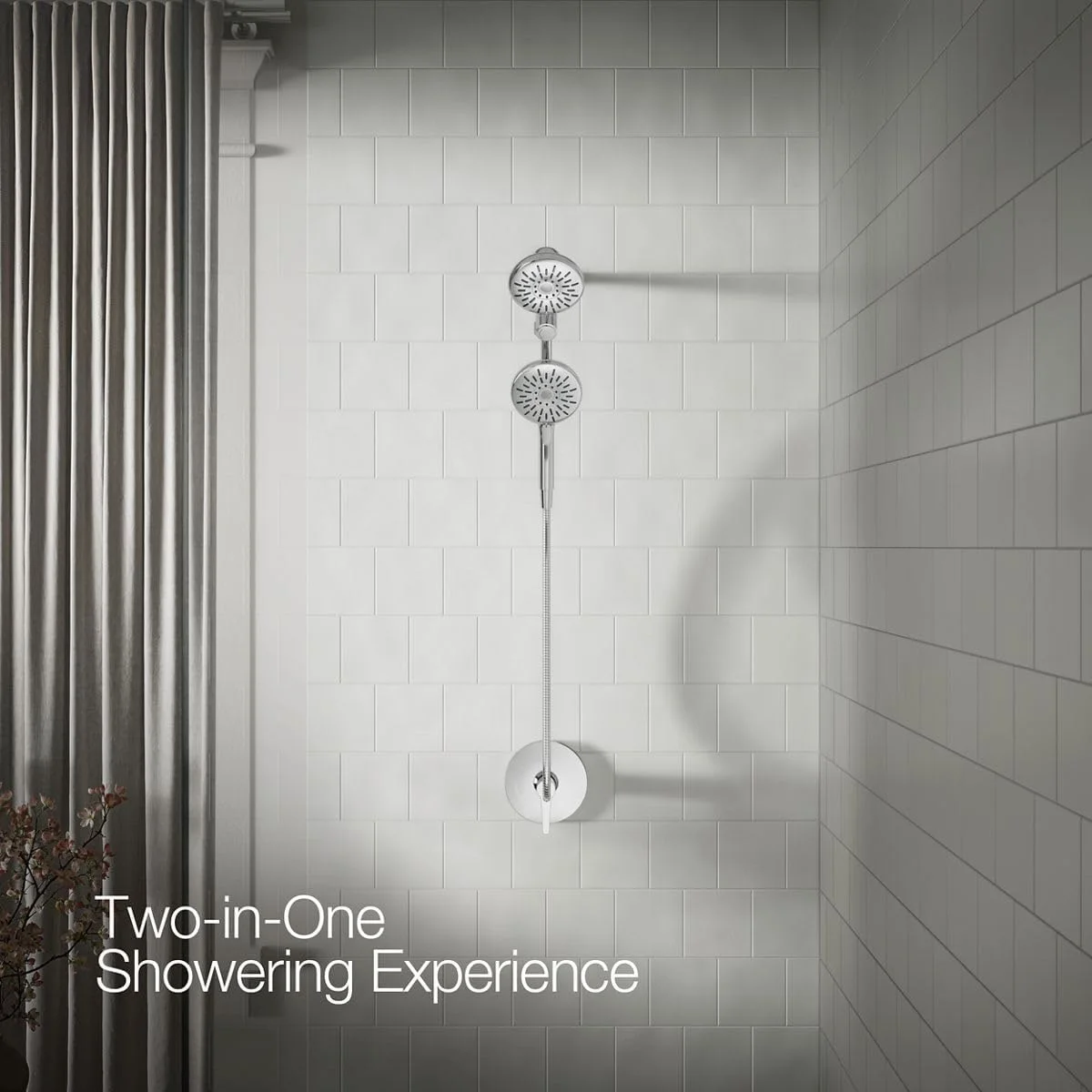 سردوش دوگانه دیواری Kohler Freespin Bellerose با سه حالت اسپری و اندازه 5.25 اینچ، رنگ نیکل برس خورده براق